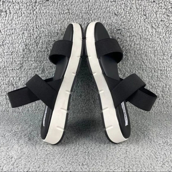 STEVE MADDEN GAVIA Sandals Womens 9 Strappy Black White Sling Back Elastic Strap - Picture 9 of 13